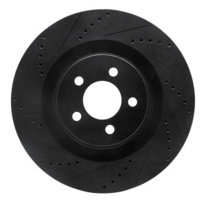 Chrysler 300 Brake Rotor (1) - Front Left - R1 Concepts - Drilled & Slotted - Black - `05-`23